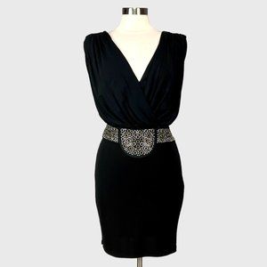 Haute Hippie Womens Draped Sleeveless Grommet Waist Mini Dress Black Silk